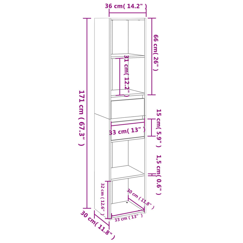 vidaXL Βιβλιοθήκη Γκρι Sonoma 36 x 30 x 171 εκ. από Επεξεργασμένο Ξύλο