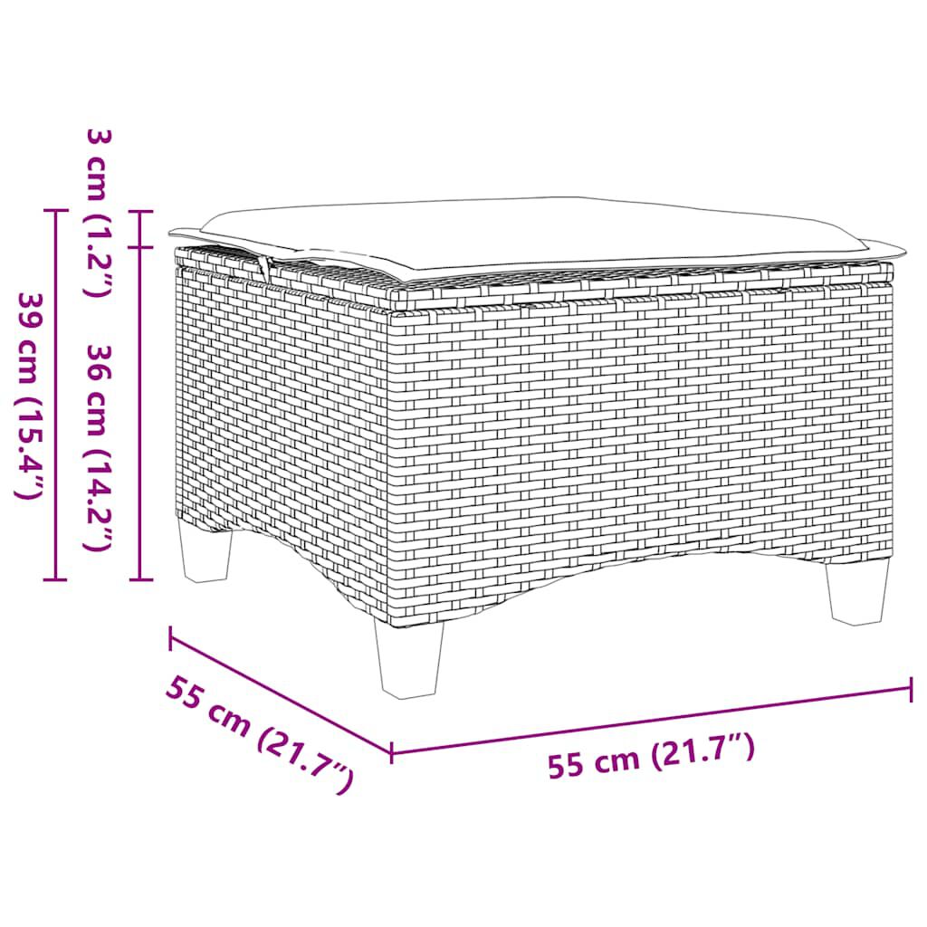 vidaXL Σκαμπό κήπου με μαξιλάρια 2 τεμάχια Μπεζ 55x55x36 cm