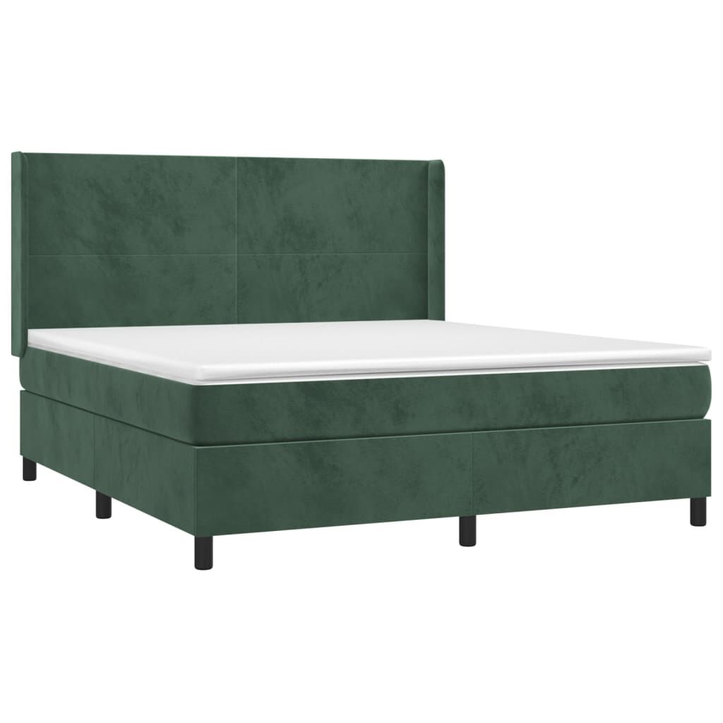 vidaXL Κρεβάτι Boxspring με Στρώμα & LED Σκ. Πράσινο 160x200εκ Βελούδο