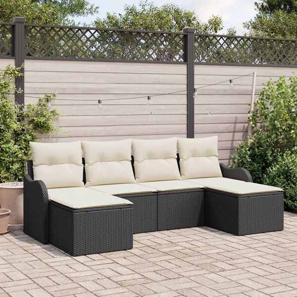 vidaXL Σετ Καναπέ Κήπου με μαξιλάρι 6 pcs Μαύρο Πολυ ράταν