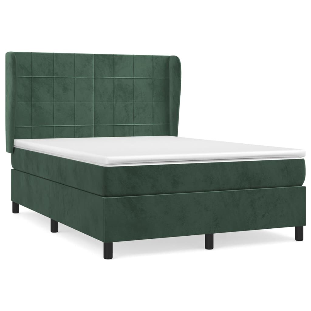 vidaXL Κρεβάτι Boxspring με Στρώμα Σκούρο Πράσινο 140x200εκ. Βελούδινο