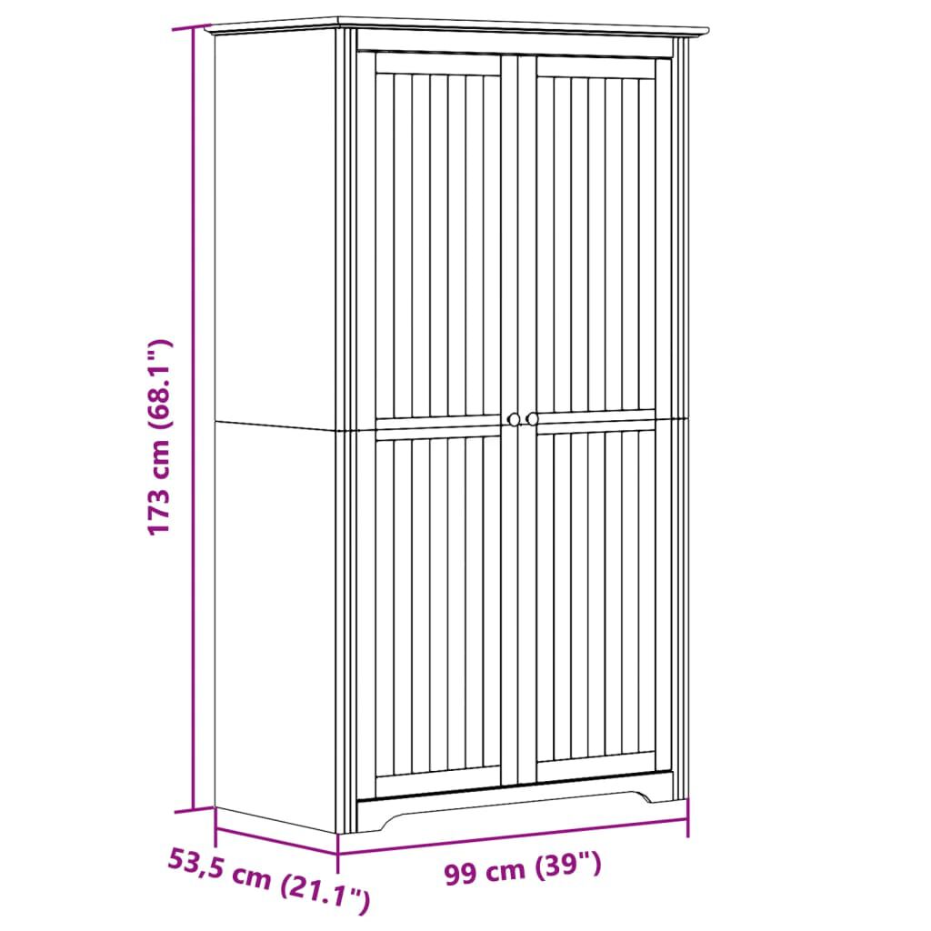 vidaXL Ντουλάπα BODO Γκρι 99x53,5x173 εκ. από Μασίφ Ξύλο Πεύκου