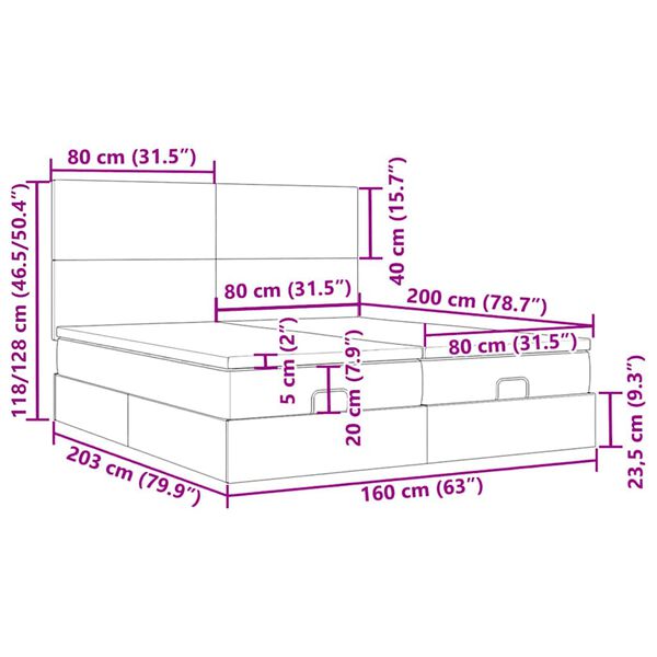 vidaXL Οθωμανικό κρεβάτι με στρώματα Μαύρο 160x200cm Ύφασμα