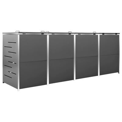 vidaXL Πλαίσιο Κάδου Απορρ. Τετραπλό Ρόδες 276,5x77,5x115,5εκ Αν. Ατσ.