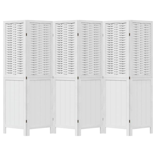 vidaXL Διαχωριστικό Χώρου με 6 Πάνελ Λευκό από Μασίφ Ξύλο Παυλώνιας