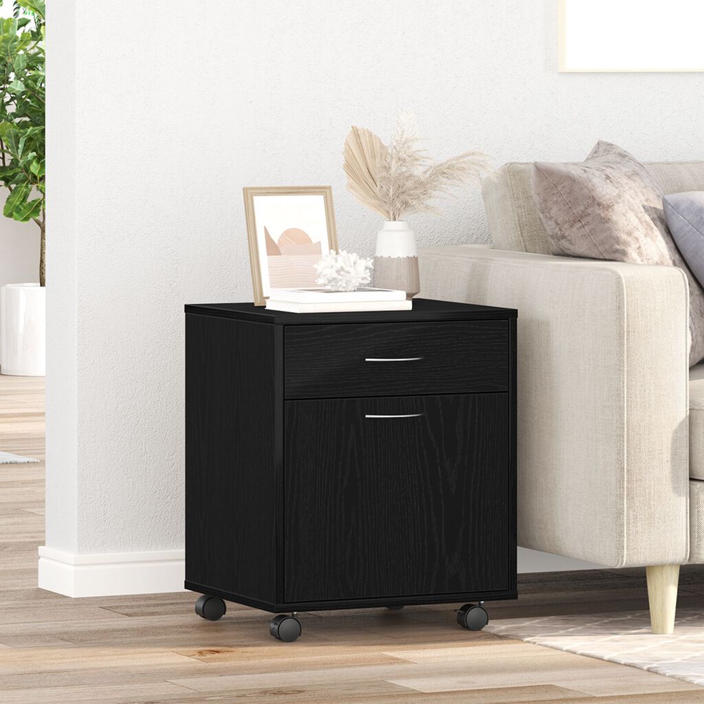 vidaXL Κιβώτιο με Ρόδες Μαύρη Δρυ 45x38x54 εκ. Επεξεργασμένο Ξύλο