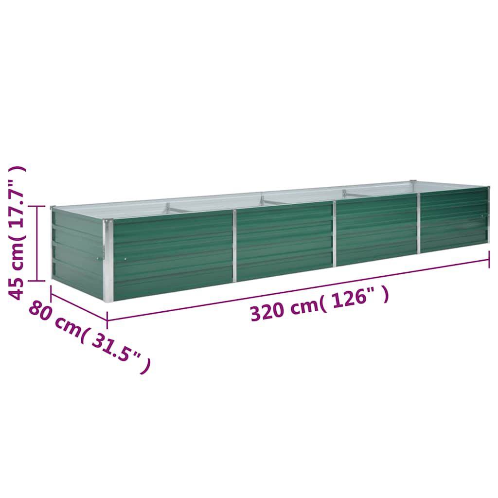 vidaXL Ζαρντινιέρα Υπερυψωμένη Πράσινη 320x80x45 εκ. Γαλβαν. Χάλυβας