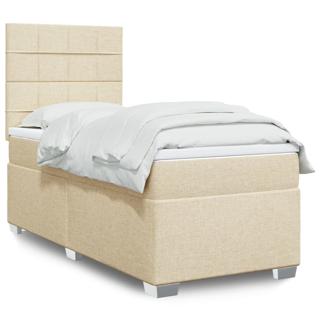 vidaXL Κρεβάτι Boxspring με Στρώμα Κρεμ 90x200 εκ.Υφασμάτινο