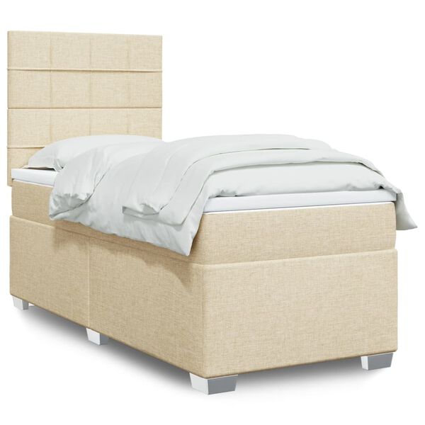 vidaXL Κρεβάτι Boxspring με Στρώμα Κρεμ 90x200 εκ.Υφασμάτινο