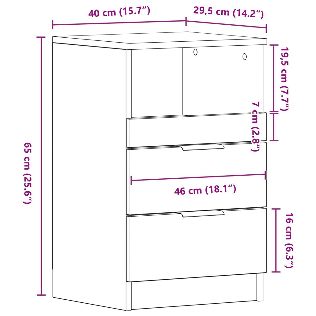 κομοδίνο vidaXL Μαύρο Δρυς 40x35x65 εκ Made of Engineered Wood