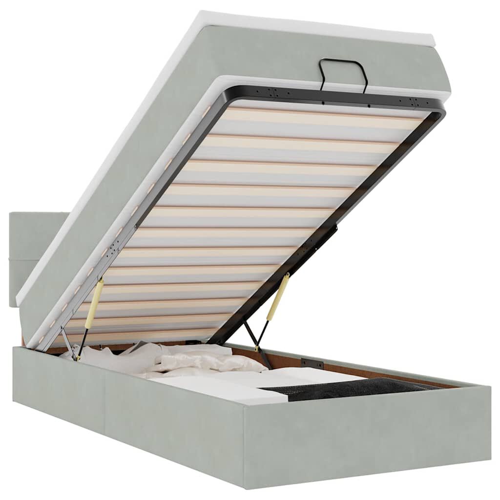 vidaXL Οθωμανικό κρεβάτι με στρώμα&LEDs Ανοιχτό γκρι 90x200cm Βελούδο