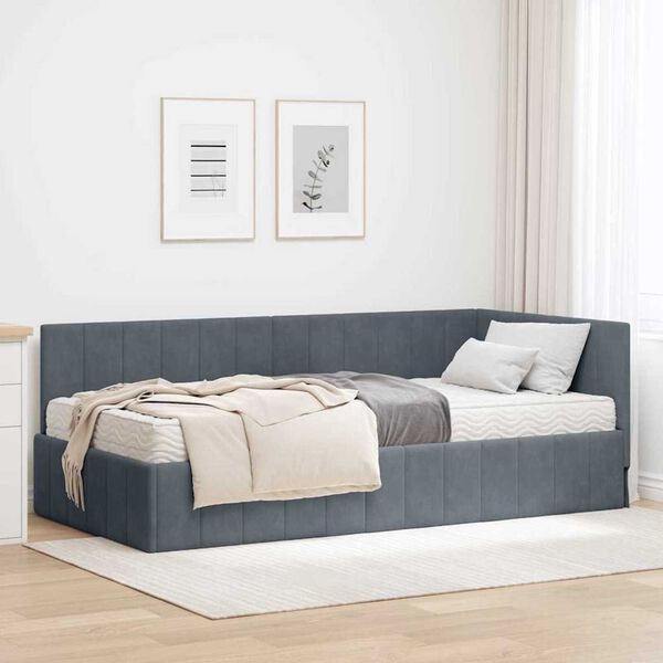vidaXL Κρεβάτι Γωνίας με στρώμα Σκούρο γκρι 90 x 200 cm Βελούδο
