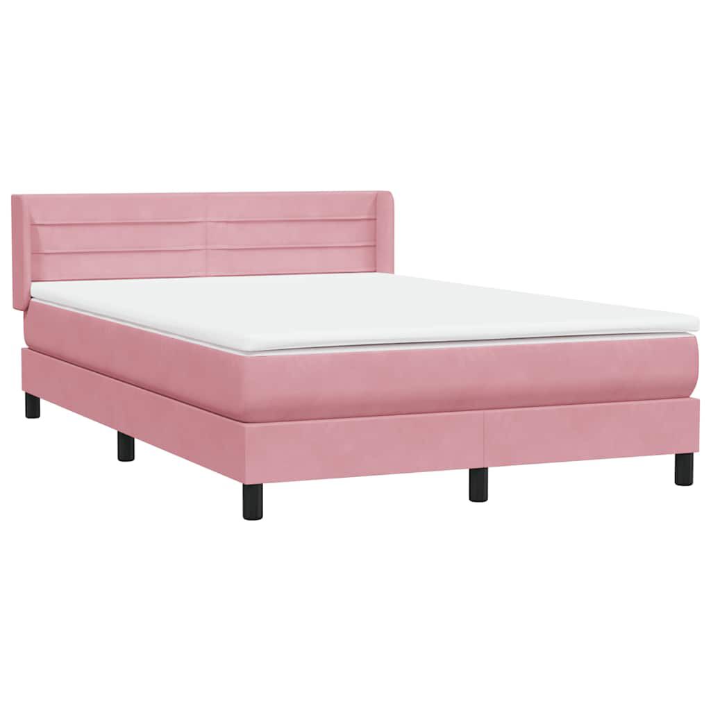vidaXL Box Spring κρεβάτι με στρώμα ροζ 140x220 cm Βελούδινο