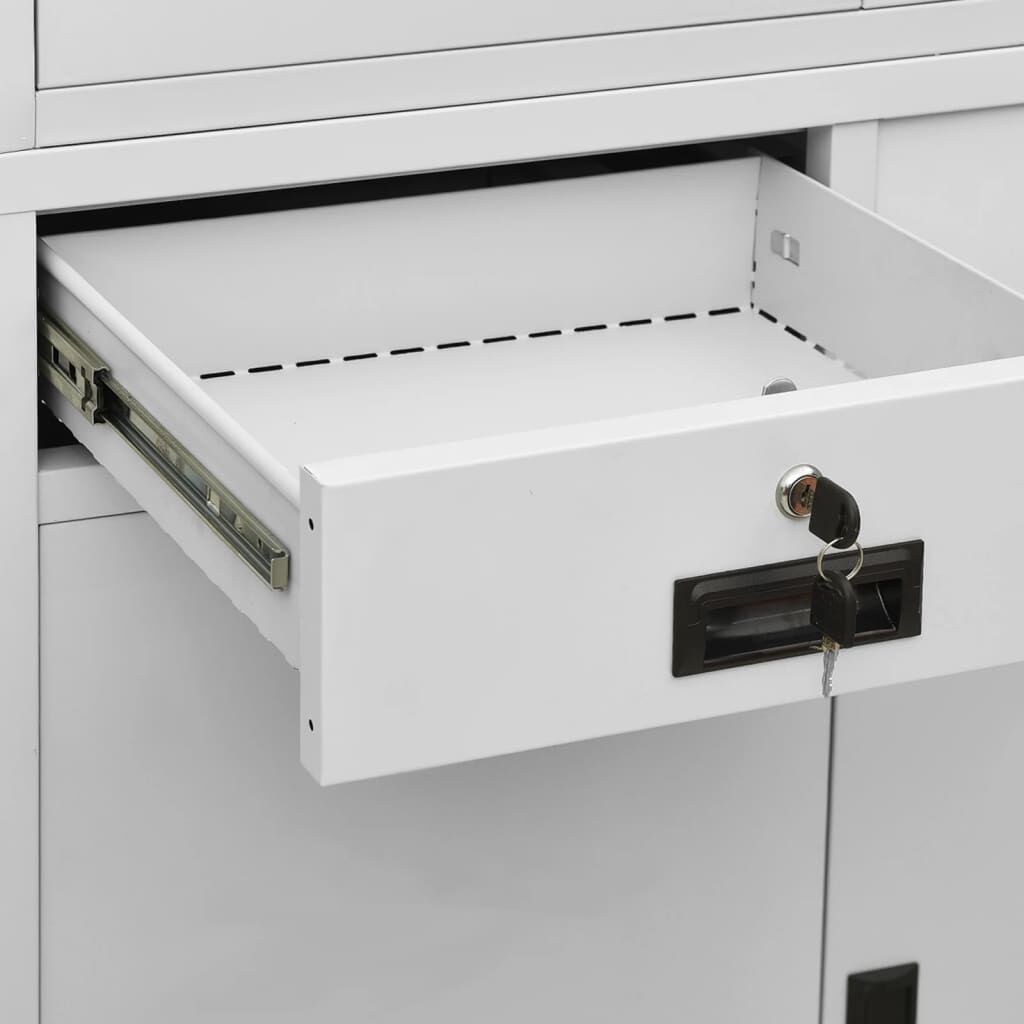vidaXL Ντουλάπα Γραφείου Ανοιχτό Γκρι 90x40x180 εκ Ατσάλι/Ψημένο Γυαλί