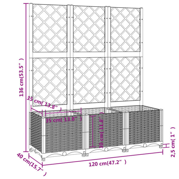 vidaXL Ζαρντινιέρα Κήπου με Καφασωτό Καφέ 120 x 40 x 136 εκ. από PP