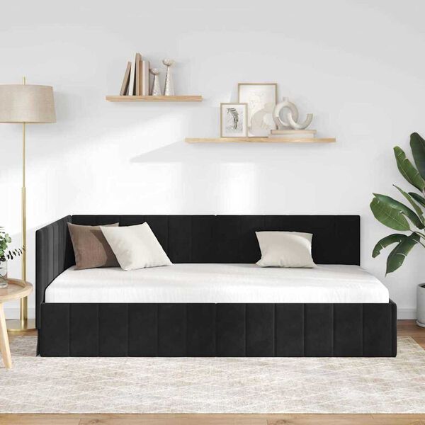 vidaXL Κρεβάτι Γωνίας με κεφαλάρι Μαύρο 90 x 190 cm Βελούδο