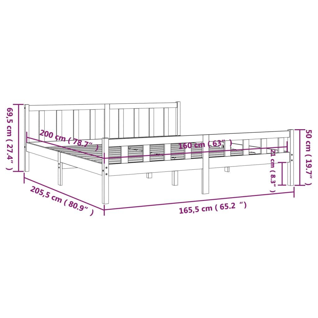 vidaXL Πλαίσιο Κρεβατιού Μαύρο 160 x 200 εκ. από Μασίφ Ξύλο