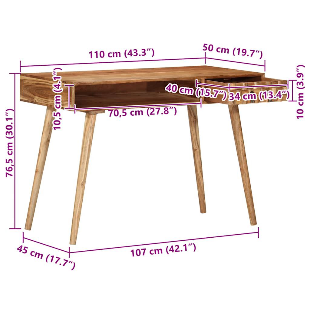vidaXL Γραφείο 110x50x76 εκ. από Μασίφ Ξύλο Ακακίας