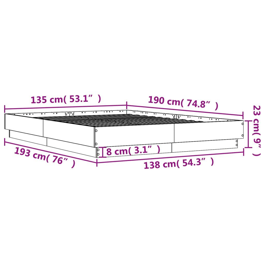 vidaXL Πλαίσιο Κρεβατιού Μαύρο 135x190 εκ. Επεξεργ. Ξύλο