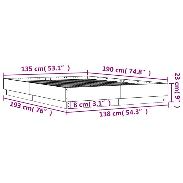 vidaXL Πλαίσιο Κρεβατιού Μαύρο 135x190 εκ. Επεξεργ. Ξύλο