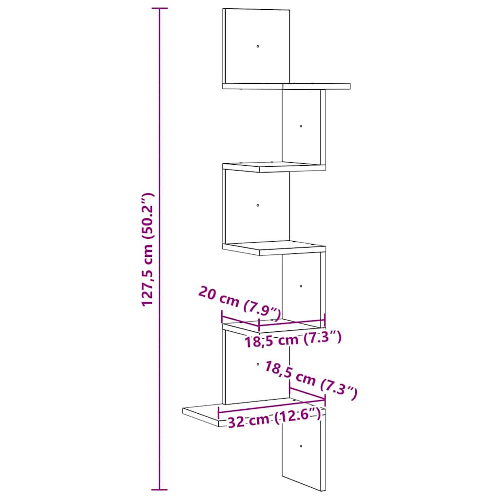 Γωνιακό ράφι τοίχου vidaXL Μαύρο 32x32x127,5 cm Κατασκευασμένο ξύλο