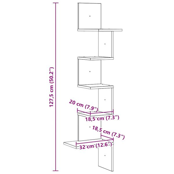 Γωνιακό ράφι τοίχου vidaXL Μαύρο 32x32x127,5 cm Κατασκευασμένο ξύλο