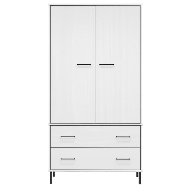 vidaXL Ντουλάπα OSLO Λευκή 90x55x172,5 εκ. Μασίφ Ξύλο με Μετ. Πόδια