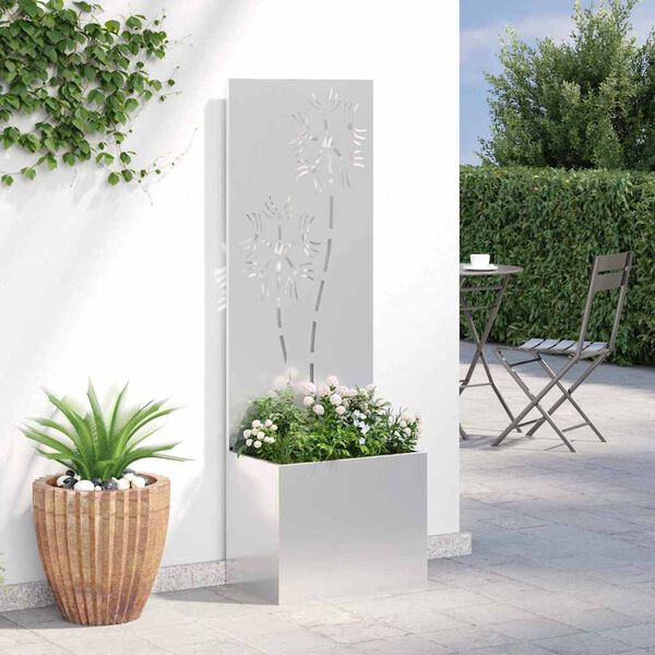 vidaXL Οθόνη Ιδιωτικότητας Κήπου Floral Ασημί 50 x 140 cm