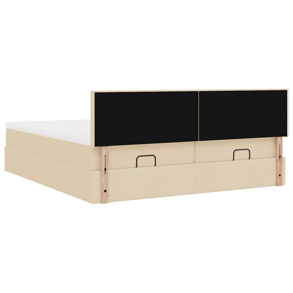 vidaXL Οθωμανικό Κρεβάτι με Στρώματα Κρέμα 200x200cm Ύφασμα