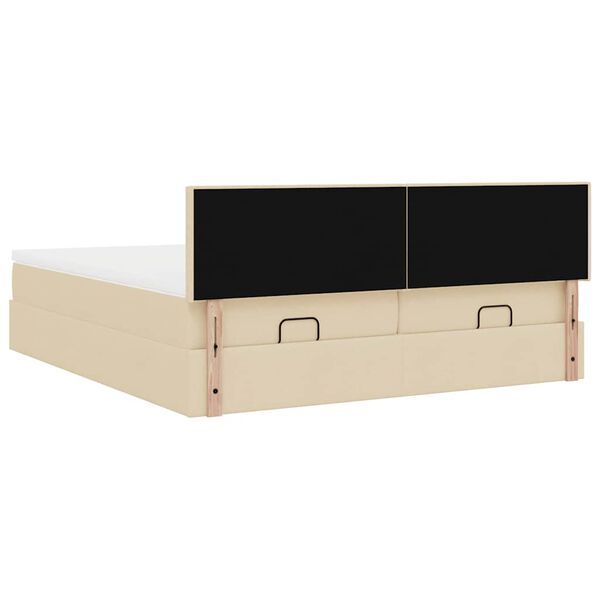 vidaXL Οθωμανικό Κρεβάτι με Στρώματα Κρέμα 200x200cm Ύφασμα