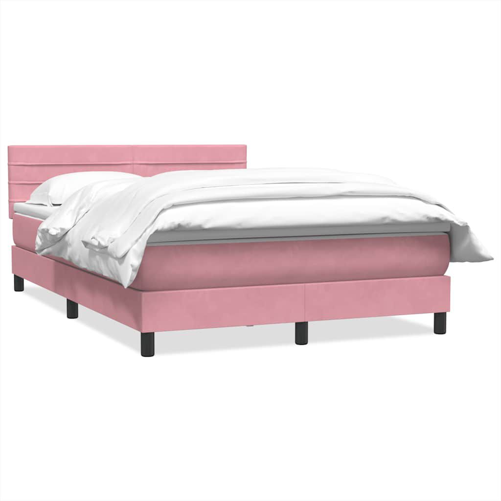 vidaXL Box Spring κρεβάτι με στρώμα ροζ 140x220 cm Βελούδινο