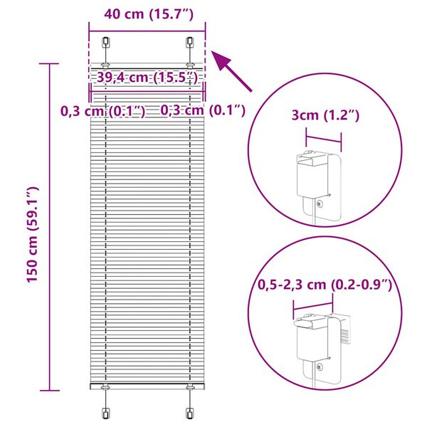 vidaXL Πλισέ περσίδα Μαύρο 40x150 cm Πλάτος υφάσματος 39,4 cm