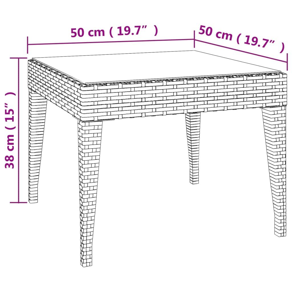 vidaXL Βοηθητικό Τραπεζάκι Μαύρο 50x50x38 εκ Συνθ. Ρατάν/ Ψημένο Γυαλί