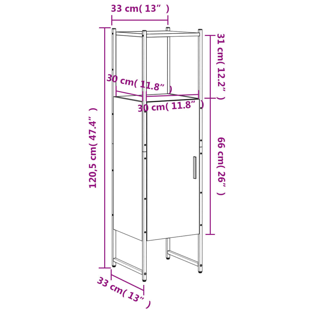 vidaXL Ντουλάπι Μπάνιου Μαύρο 33 x 33 x 120,5 εκ. Επεξεργασμένο Ξύλο