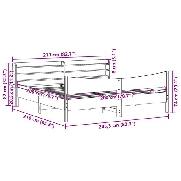 vidaXL Πλαίσιο Κρεβατιού με Κεφαλάρι 200x200 εκ. από Μασίφ Ξύλο Πεύκου