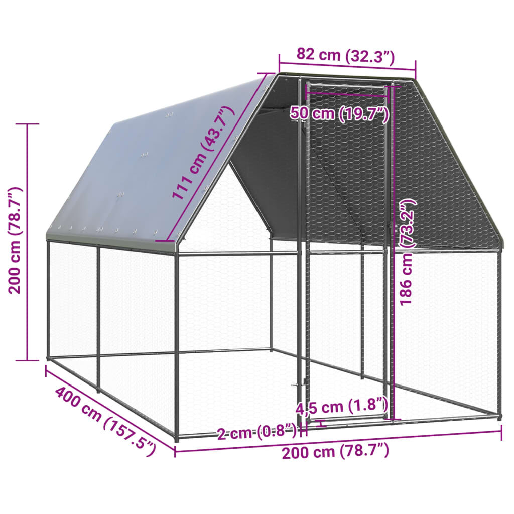 vidaXL Κοτέτσι - Κλουβί Εξωτ. Χώρου 2x4x2 μ. από Γαλβανισμένο Χάλυβα