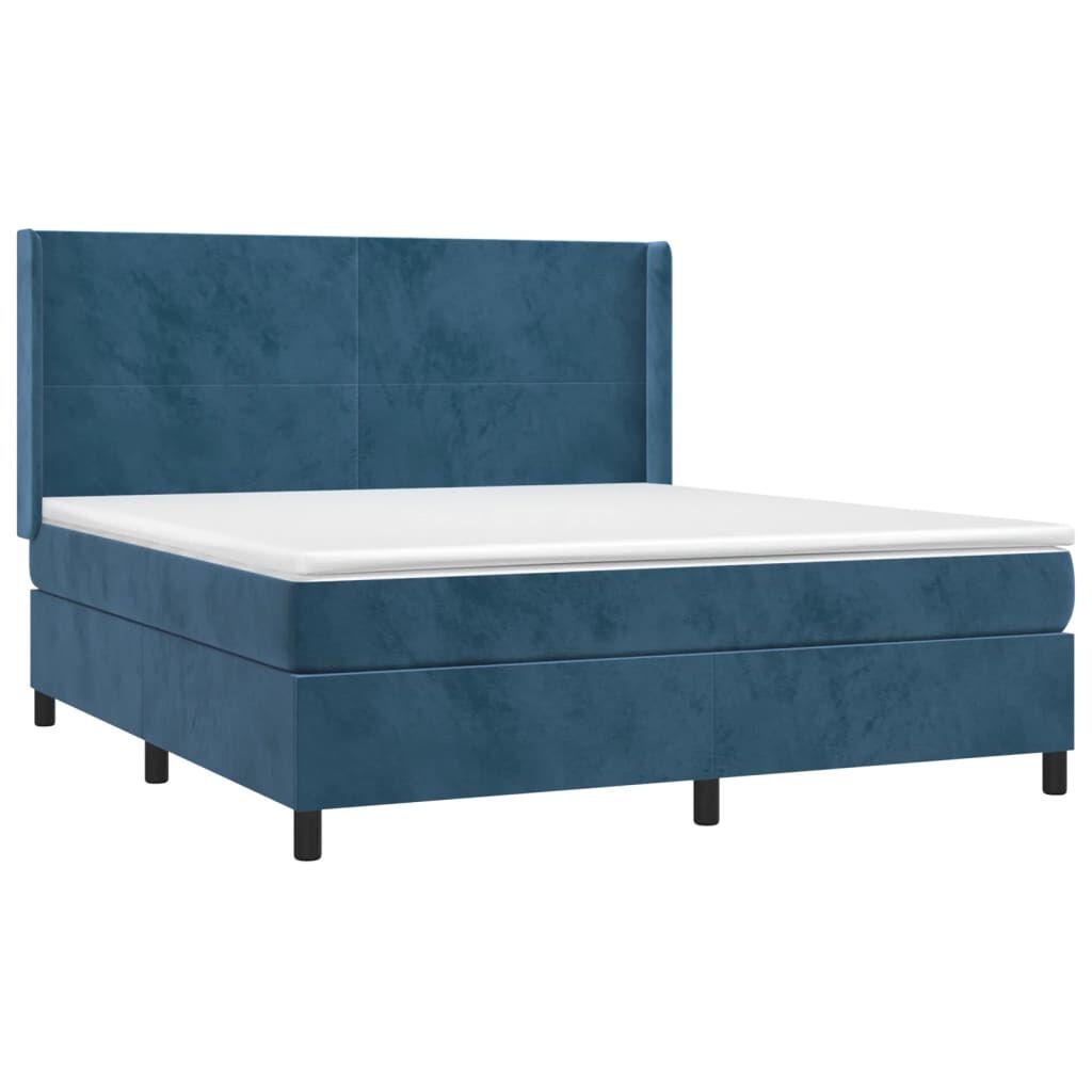 vidaXL Κρεβάτι Boxspring με Στρώμα & LED Σκ. Μπλε 160x200εκ. Βελούδινο