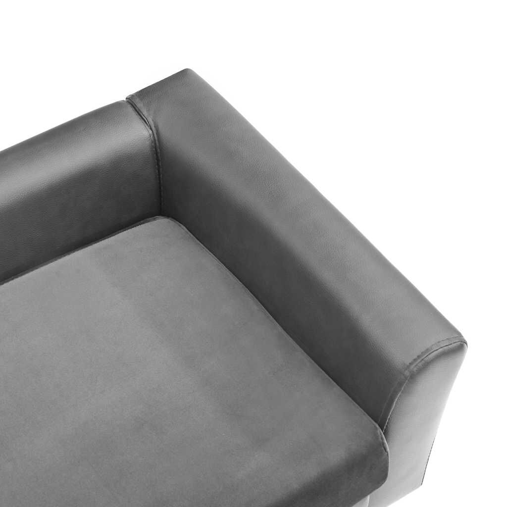 vidaXL Καναπές-Κρεβάτι Σκύλου Γκρι 60x43x30 εκ. Βελουτέ/Συνθετ. Δέρμα