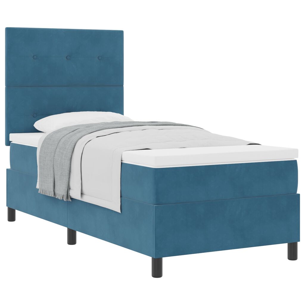 vidaXL Κρεβάτι Box Spring με Στρώμα Σκούρο Μπλε 90x200 εκ. Βελούδο