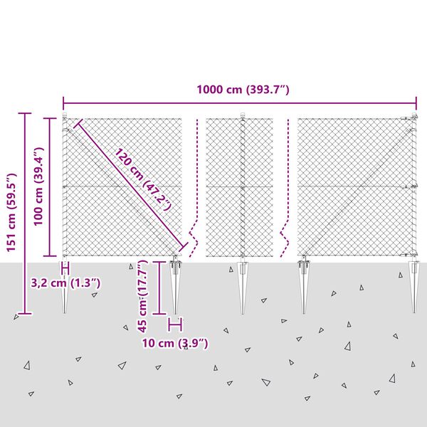 vidaXL Περίφραξη αλυσίδας με 7 αναρτήσεις 1x10 μ Γαλβανισμένο ατσάλι