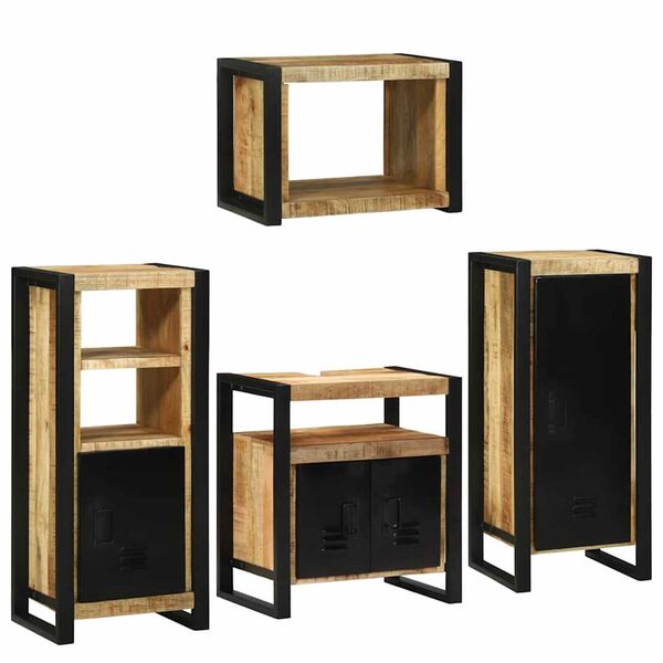 vidaXL Σετ Επίπλων Μπάνιου Επιτοίχιο 4 pcs Καφέ Στερεό ξύλο μάνγκο