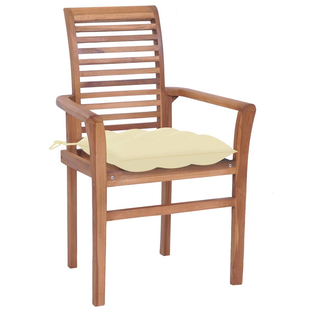 vidaXL Καρέκλες Τραπεζαρίας 8 τεμ. Ξύλο Teak με Κρεμ/Λευκά Μαξιλάρια