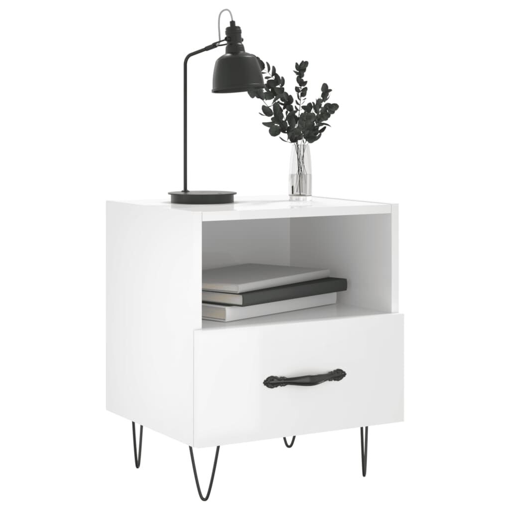 vidaXL Κομοδίνα 2 τεμ. Γυαλ. Λευκό 40x35x47,5 εκ. Επεξεργασμένο Ξύλο