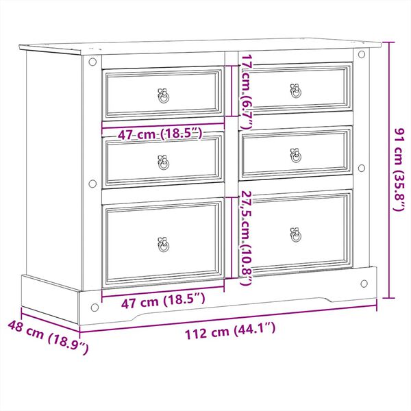 vidaXL Συρταριέρα Corona 112 x 48 x 91 εκ. από Μασίφ Ξύλο Πεύκου