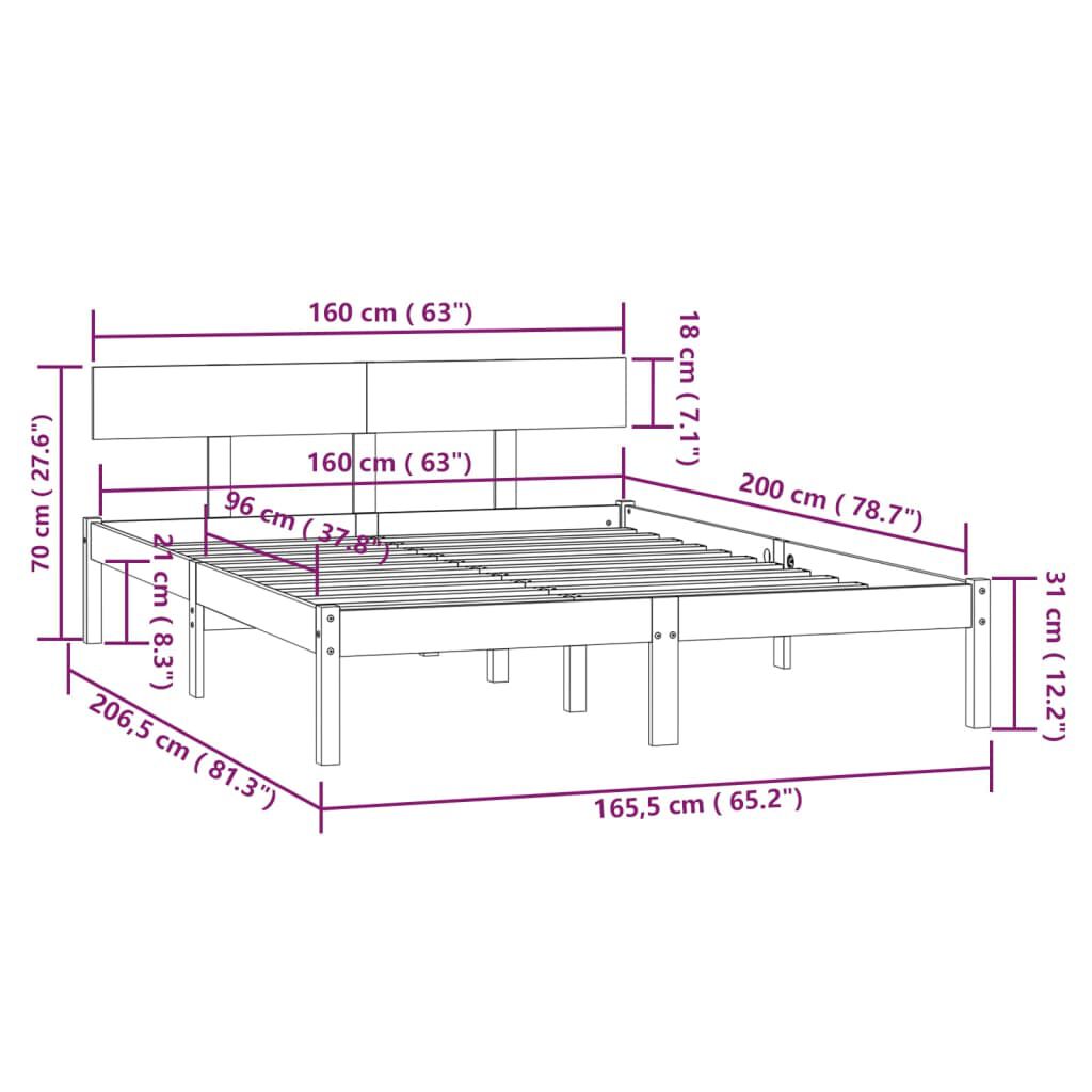 vidaXL Σκελετός Κρεβατιού Χωρίς Στρώμα 160x200 εκ Μασίφ Ξύλο