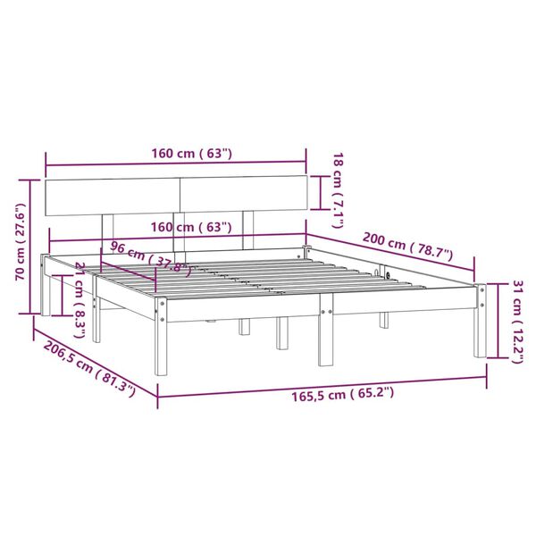 vidaXL Σκελετός Κρεβατιού Χωρίς Στρώμα 160x200 εκ Μασίφ Ξύλο