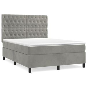 vidaXL Κρεβάτι Boxspring με Στρώμα Ανοιχτό Γκρι 140x200 εκ. Βελούδινο