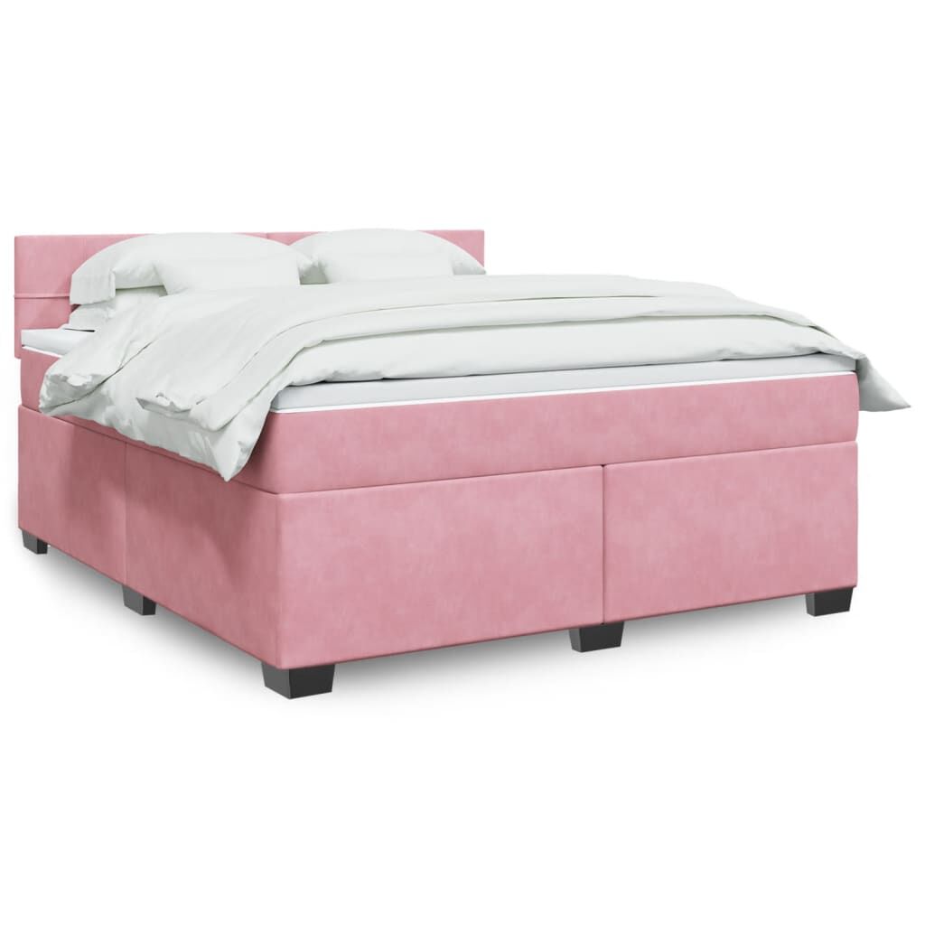 vidaXL Κρεβάτι Boxspring με Στρώμα Ροζ 180x200 εκ. Βελούδινο