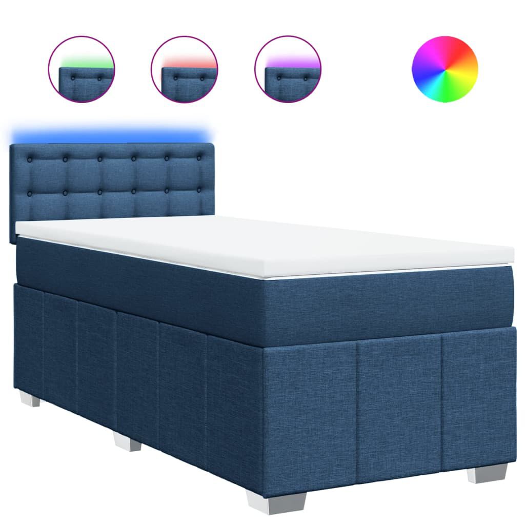 vidaXL Κρεβάτι Boxspring με Στρώμα Μπλε 100 x 200 εκ. Υφασμάτινο