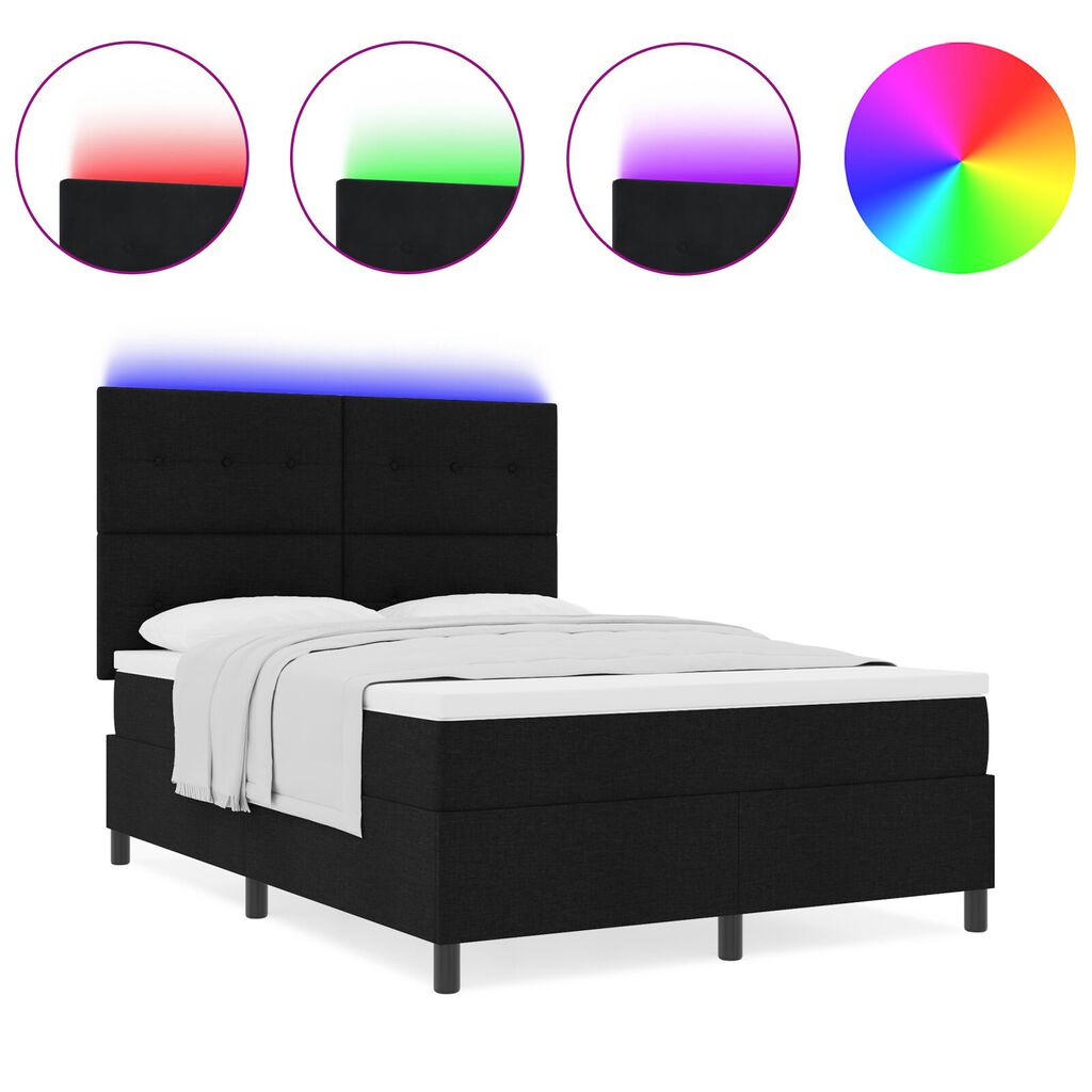 vidaXL Κρεβάτι με Ελατήριο και Στρώμα & LED Μαύρο 160x200 εκ. Ύφασμα
